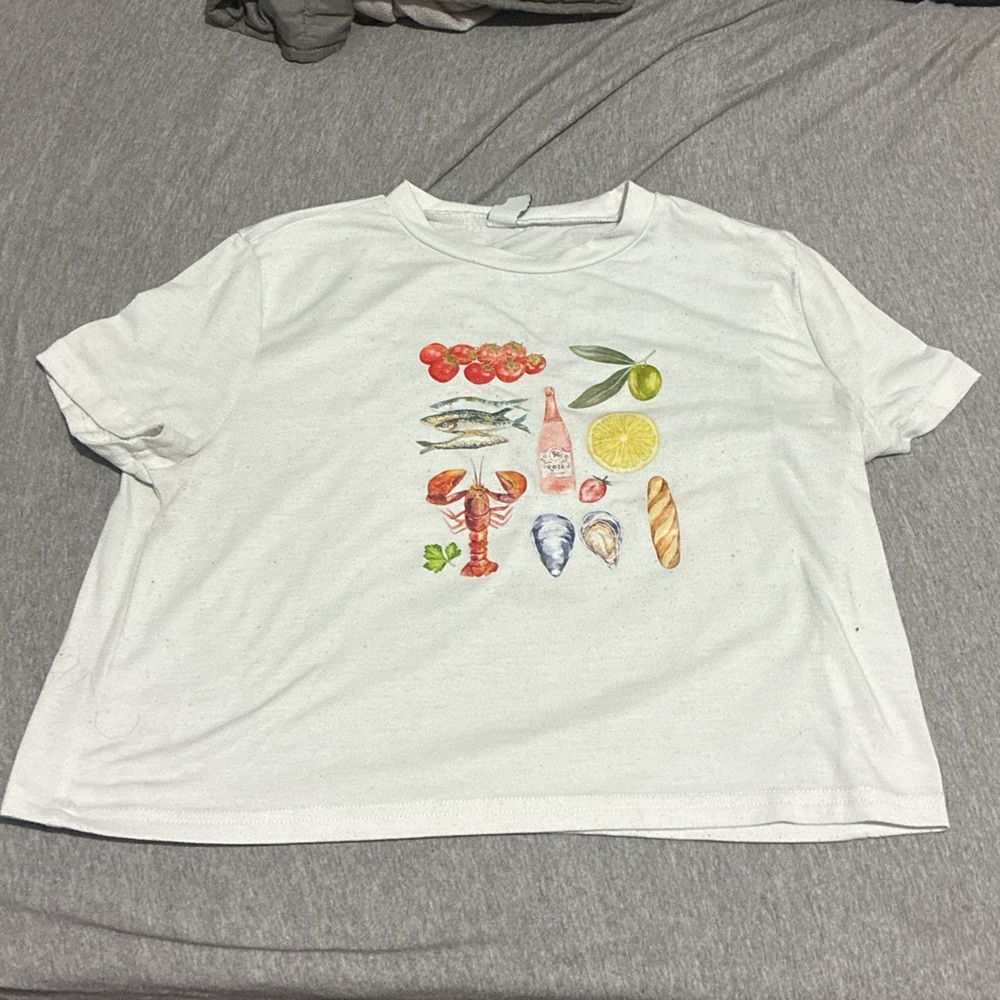 White Graphic Crop Top